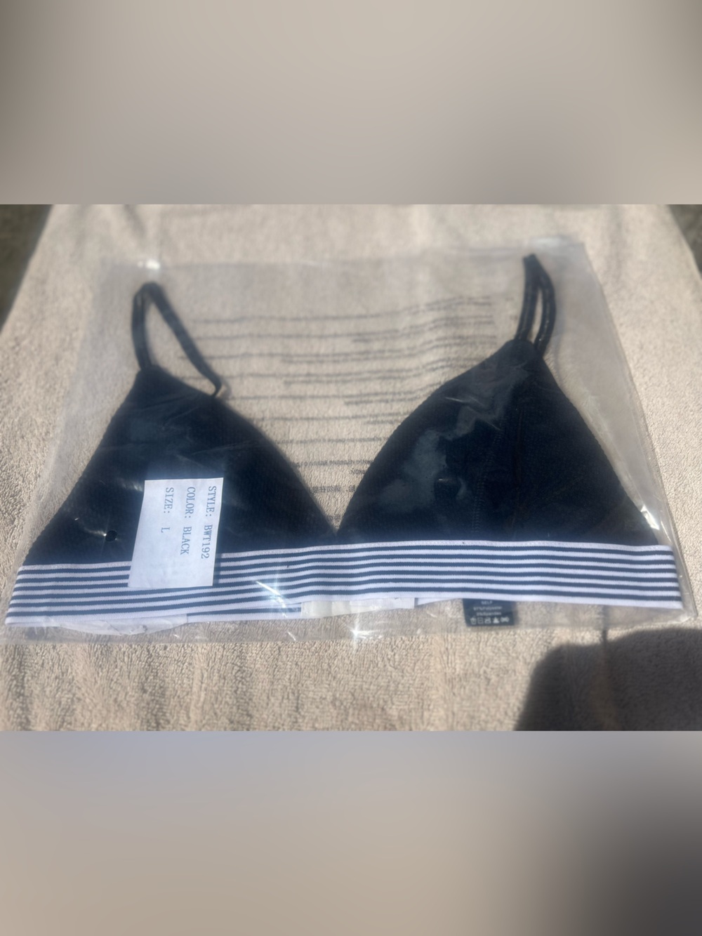 POL Black Triangle Bralette with White Striped Band-Size Large